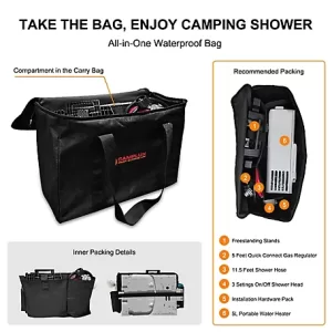 Camplux 1.32 GPM Outdoor Portable Gas Water Heater with Stand and Carry Bag