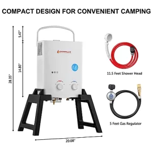 Camplux 1.32 GPM Outdoor Portable Gas Water Heater with Stand and Carry Bag