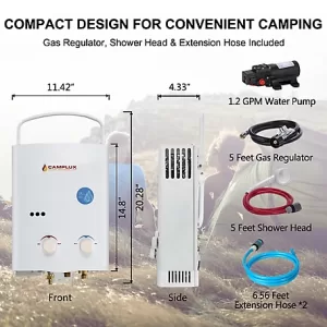 Camplux 1.32 GPM Outdoor Portable Propane Tankless Water Heater with Water Pump Kit