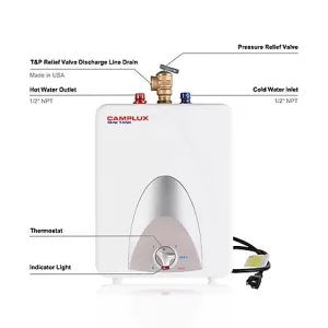 Camplux 2.5 Gallon Mini Tank Electric Water Heater with Cord Plug 1.5kW 120V