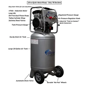 California Air Tools 2 HP 20 gal. Ultra Quiet and Oil-Free Steel Tank Air Compressor Steel with Auto Drain 220V 60 Hz