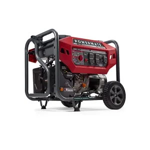 Powermate 6,000-Watt Dual Fuel Portable Generator with Co-Sense, Red/Black